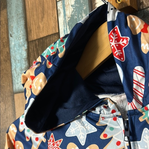 Kids 11/12 Christmas Themed zip front hooded Pajamas - Navy - Picture 6 of 14